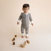 Organic 2-Way Zip Romper - Brown Stripe - Makemake Organics