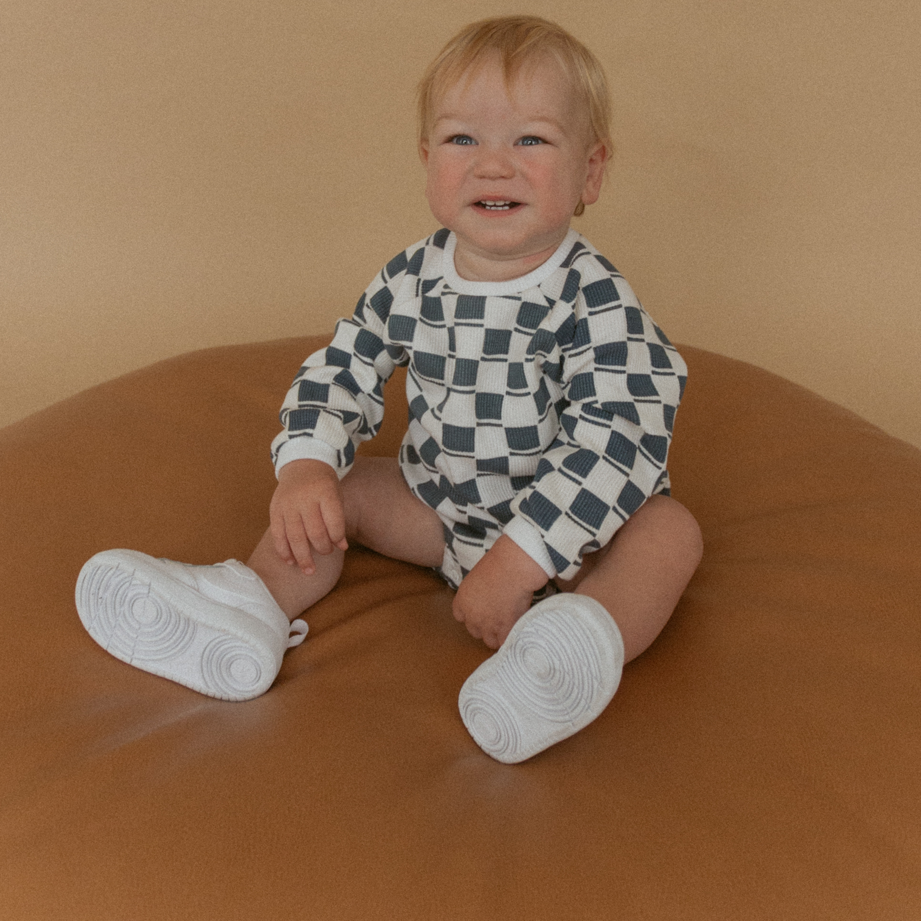 Organic Long Sleeve Bubble Romper - Cabin Checks - Makemake Organics