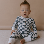 Organic Button Romper - Cabin Checks - Makemake Organics