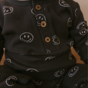 Organic Button Romper - Happy Face - Makemake Organics