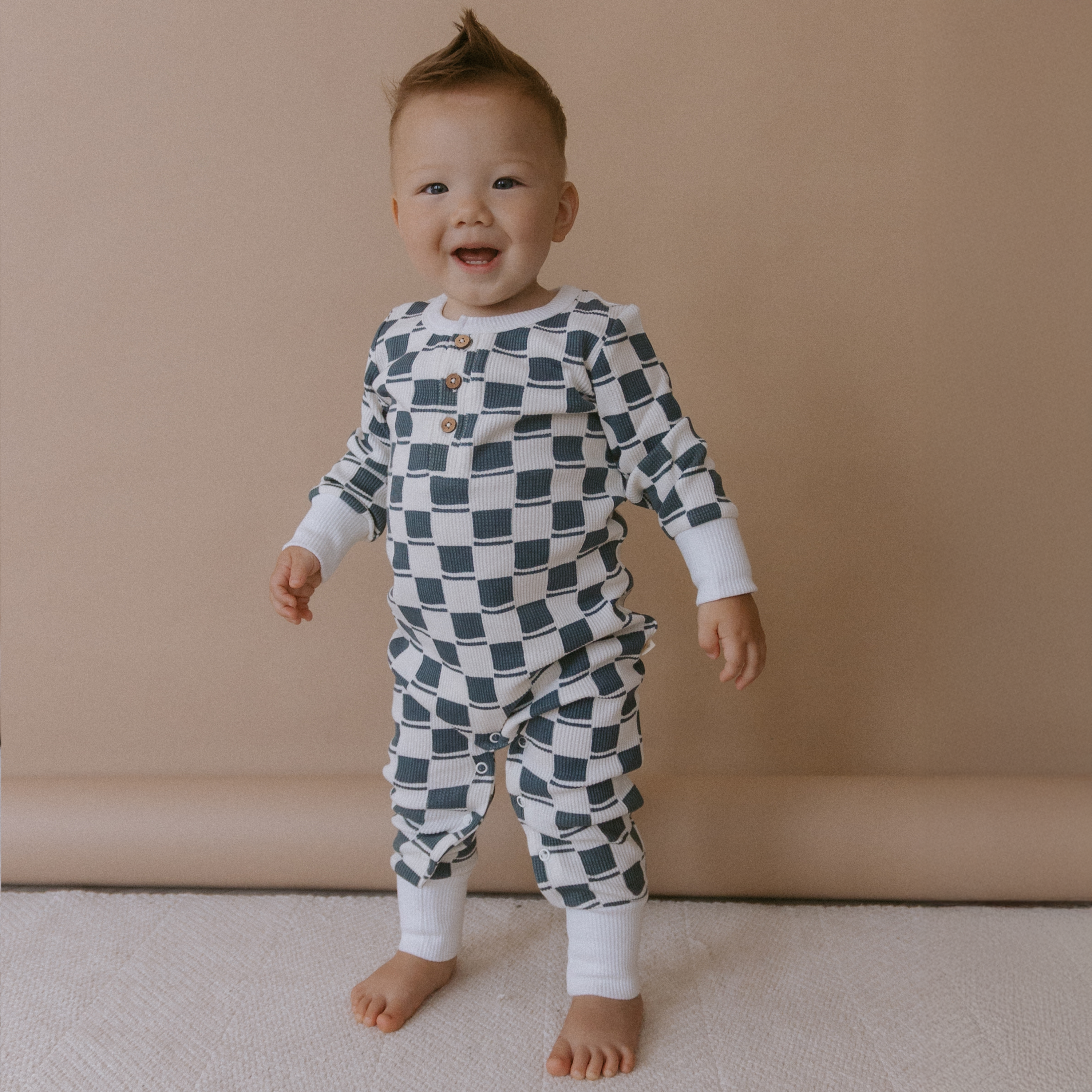 Organic Button Romper - Cabin Checks - Makemake Organics