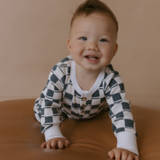 Organic Button Romper - Cabin Checks - Makemake Organics