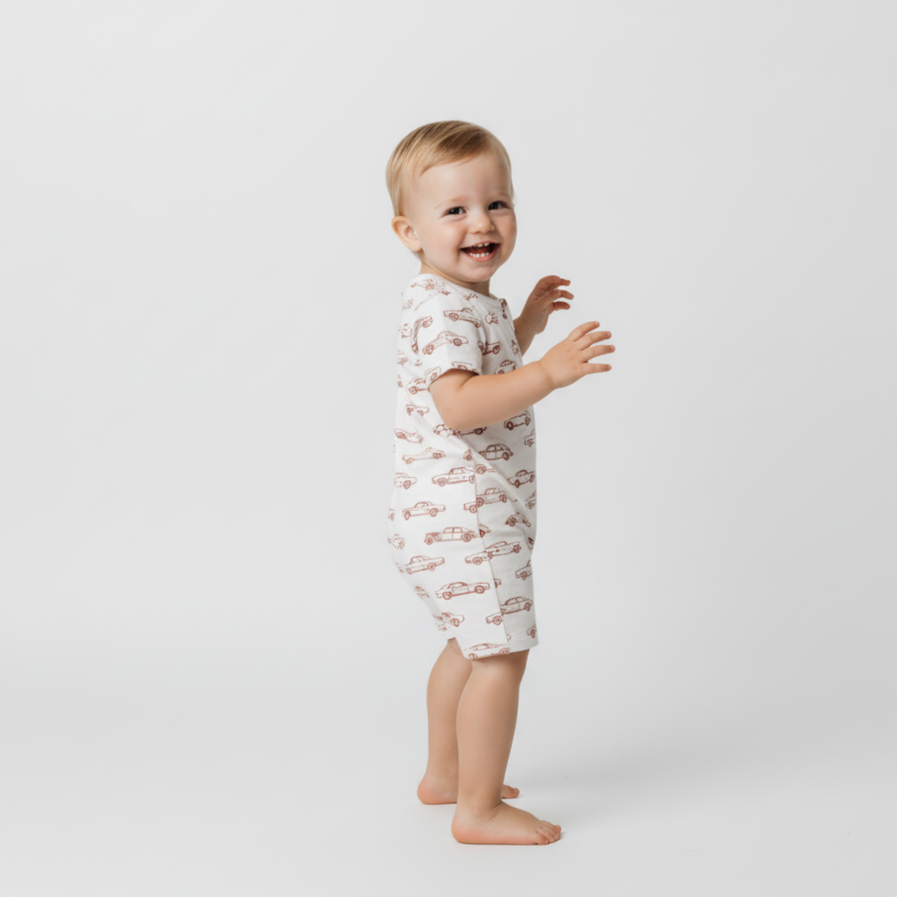 Organic Short Zip Romper - Cars - Makemake Organics