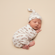 Organic Swaddle Blanket & Hat Set - Cars - Makemake Organics