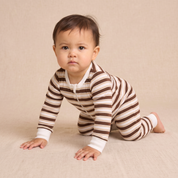 Organic 2-Way Zip Romper - Cocoa Stripe