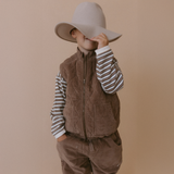 Organic Sleeveless Quilted Corduroy Jacket - Dark Brown