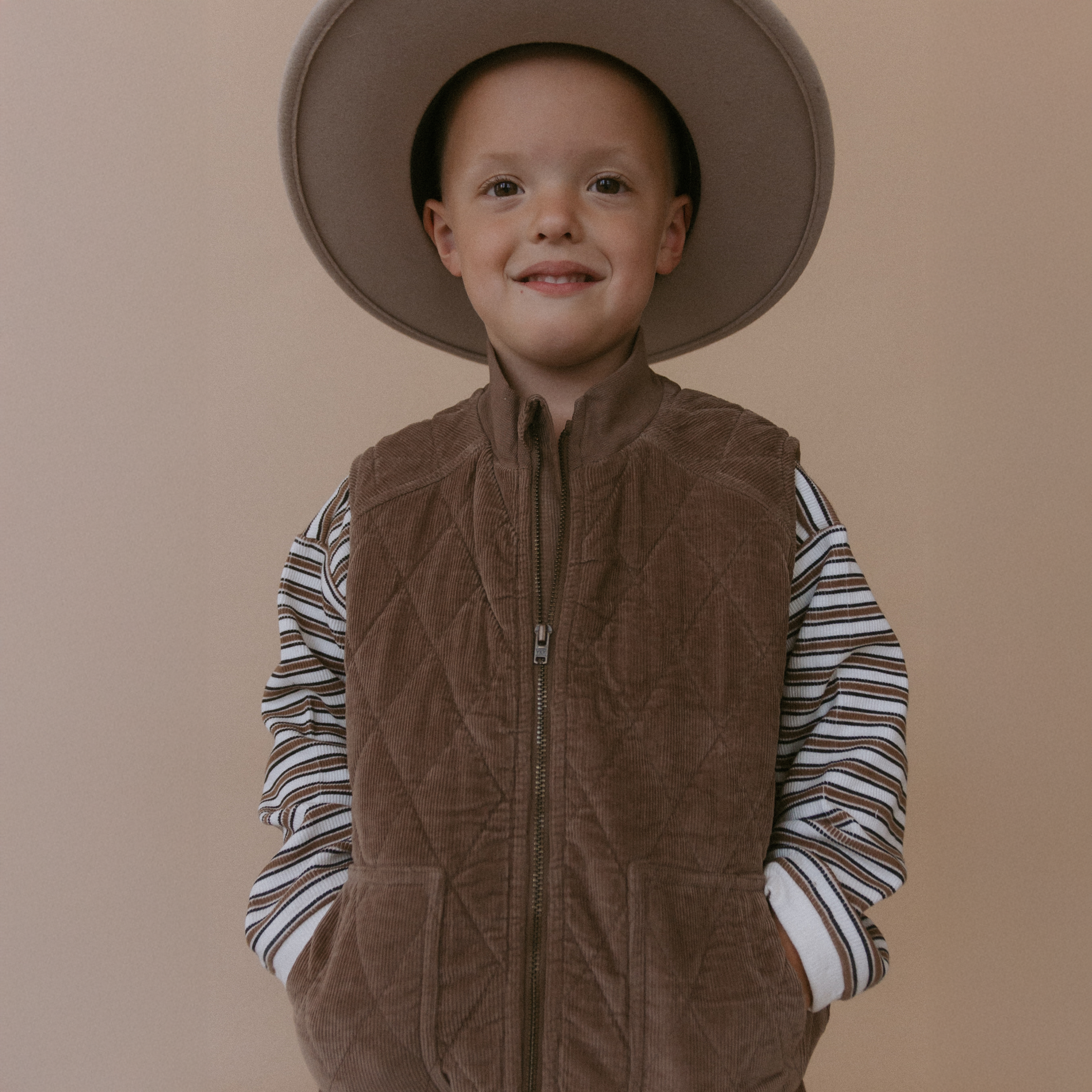 Organic Sleeveless Quilted Corduroy Jacket - Dark Brown - Makemake Organics