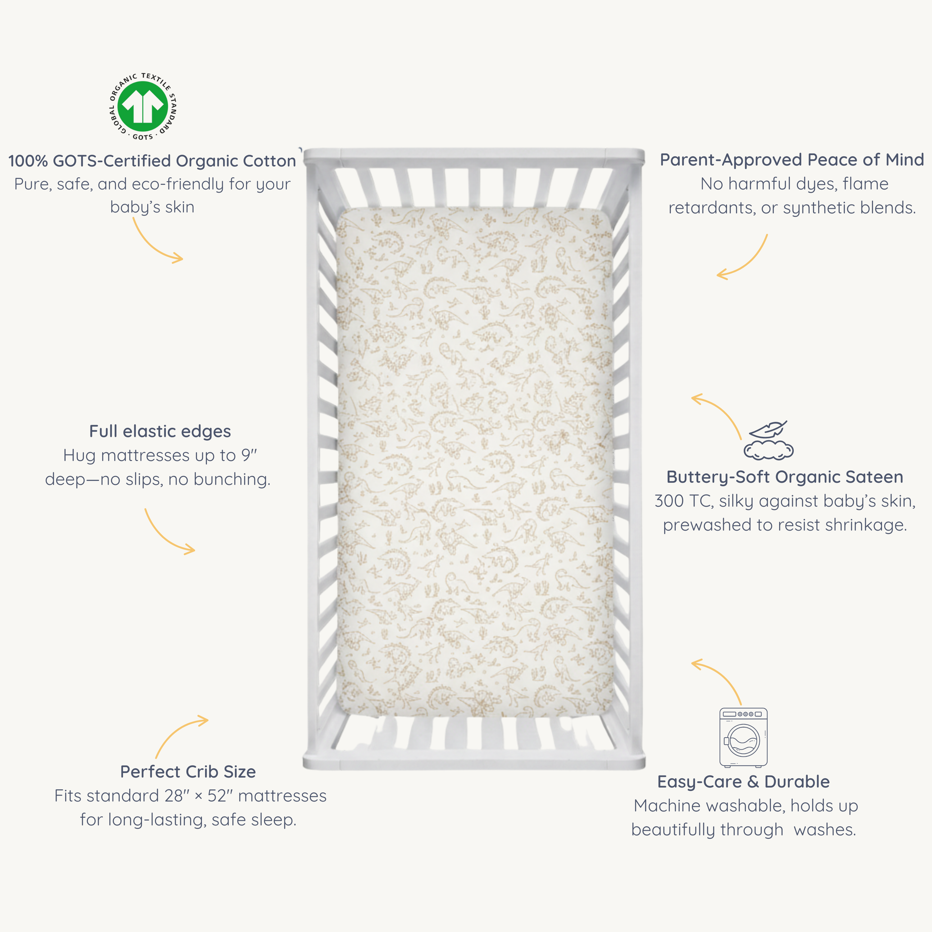 Organic Crib Sheet - Dino Dreams - Makemake Organics