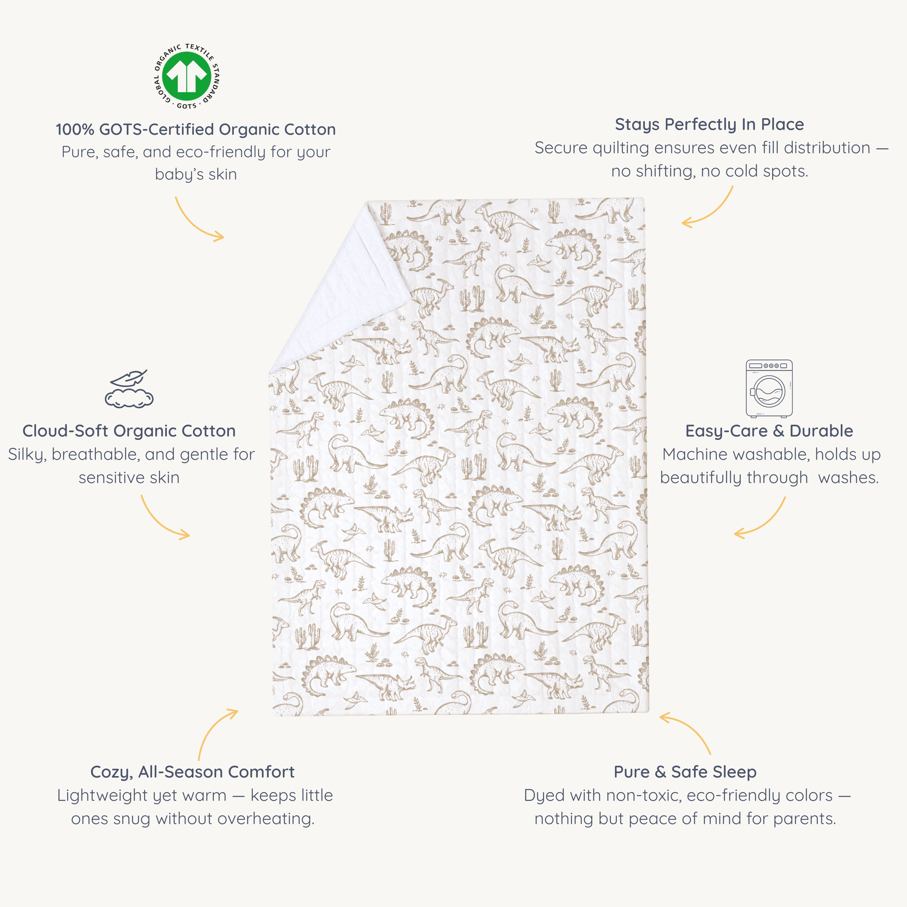 Organic Kids Quilt - Dino Dreams - Makemake Organics