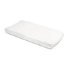 White Organic Cotton Changing Pad Cover with a pattern of small, colorful dots by Makemake Organics, isolated on a white background.