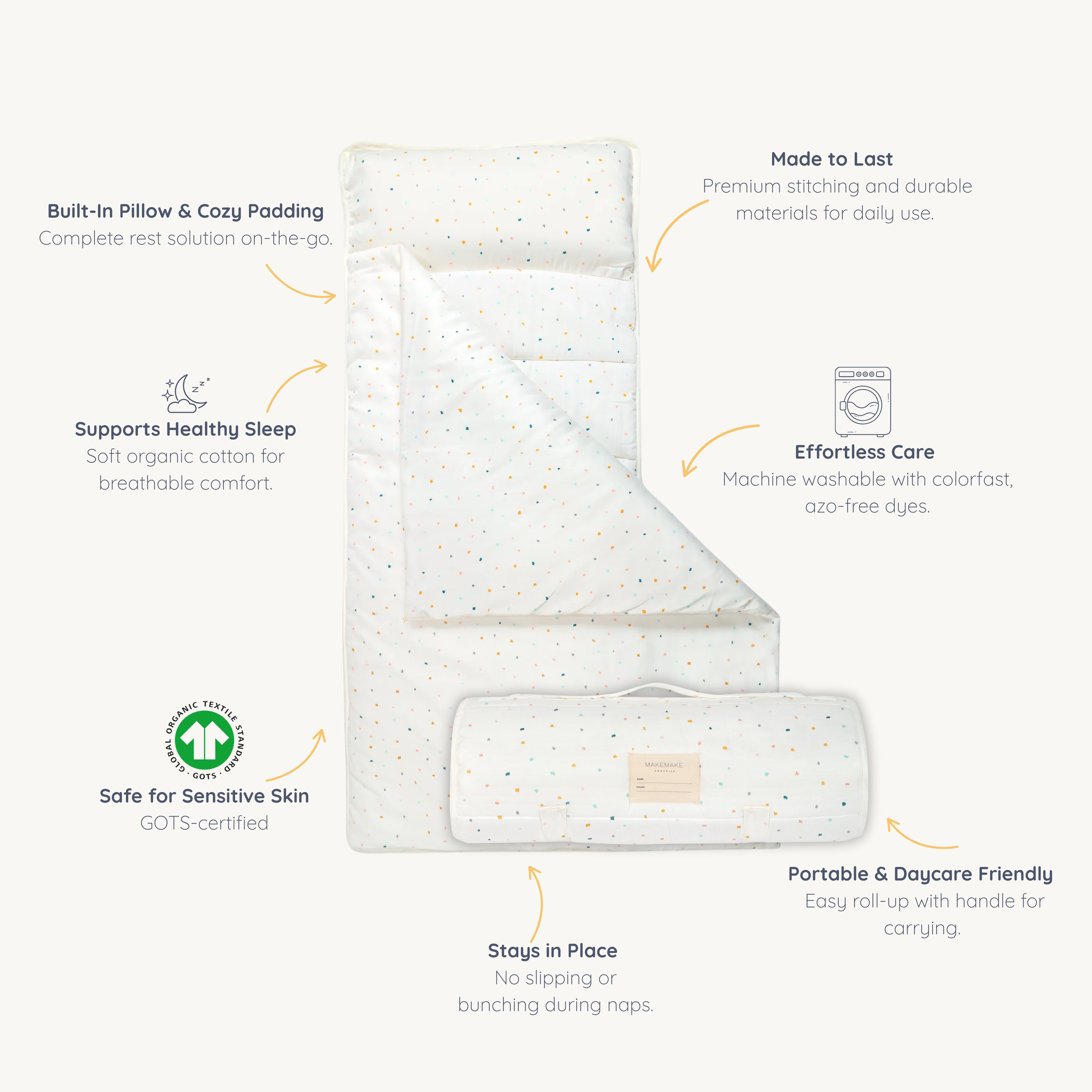 Organic Cozy Comfort Nap Mat - Dotty - Makemake Organics