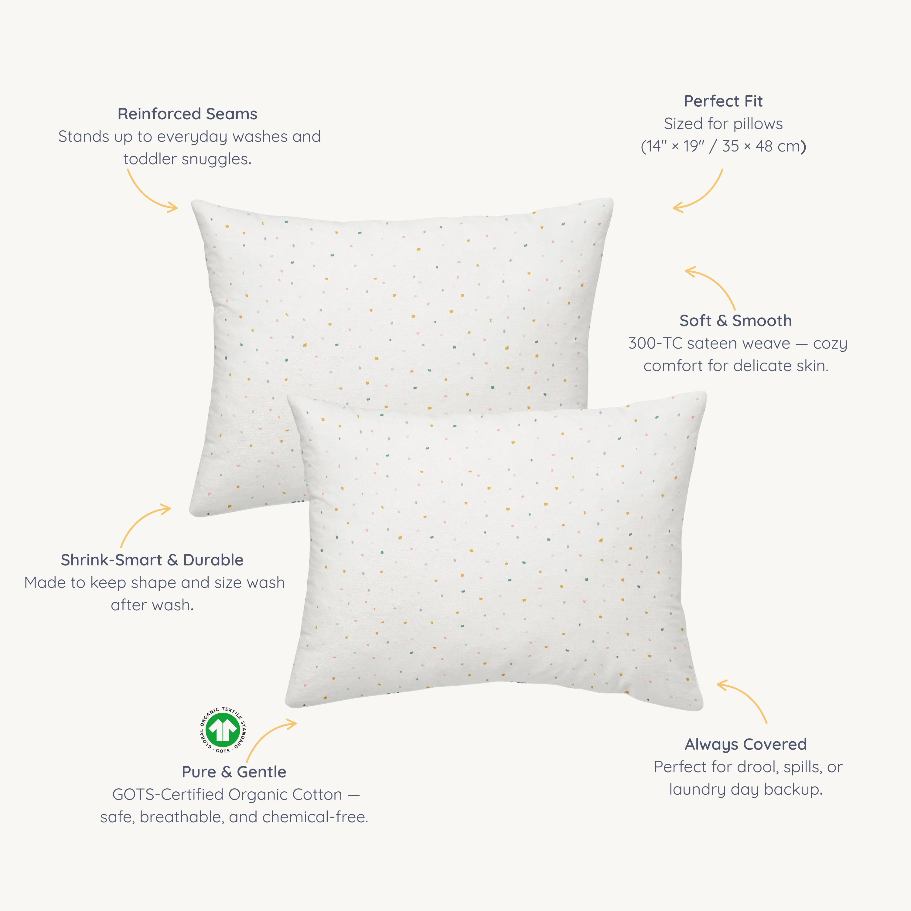 Organic Toddler Pillowcase - Dotty - Makemake Organics
