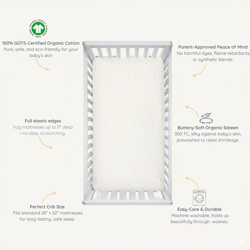 Organic Crib Sheet - Dotty - Makemake Organics