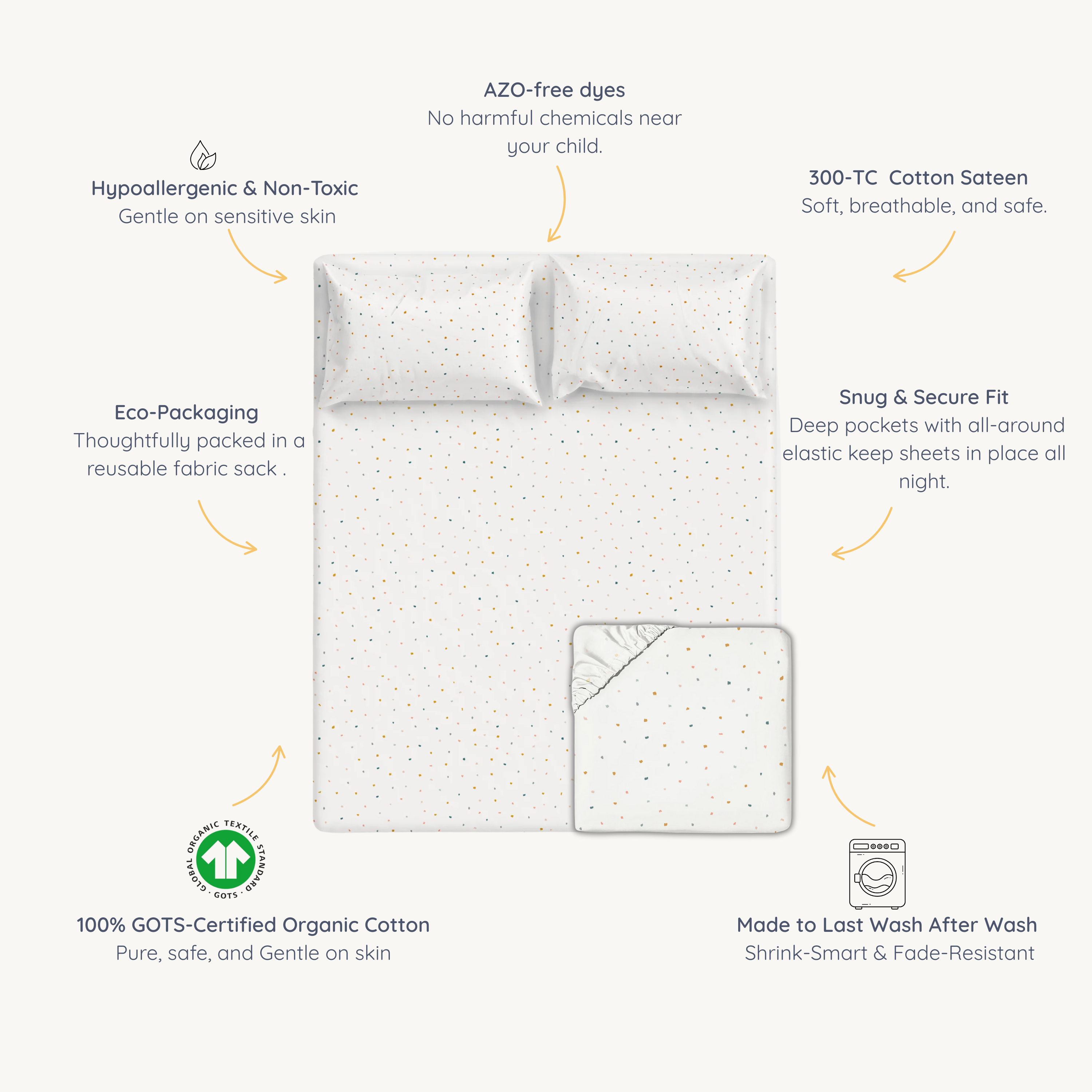 Organic Kids Fitted Sheet - Dotty - Makemake Organics