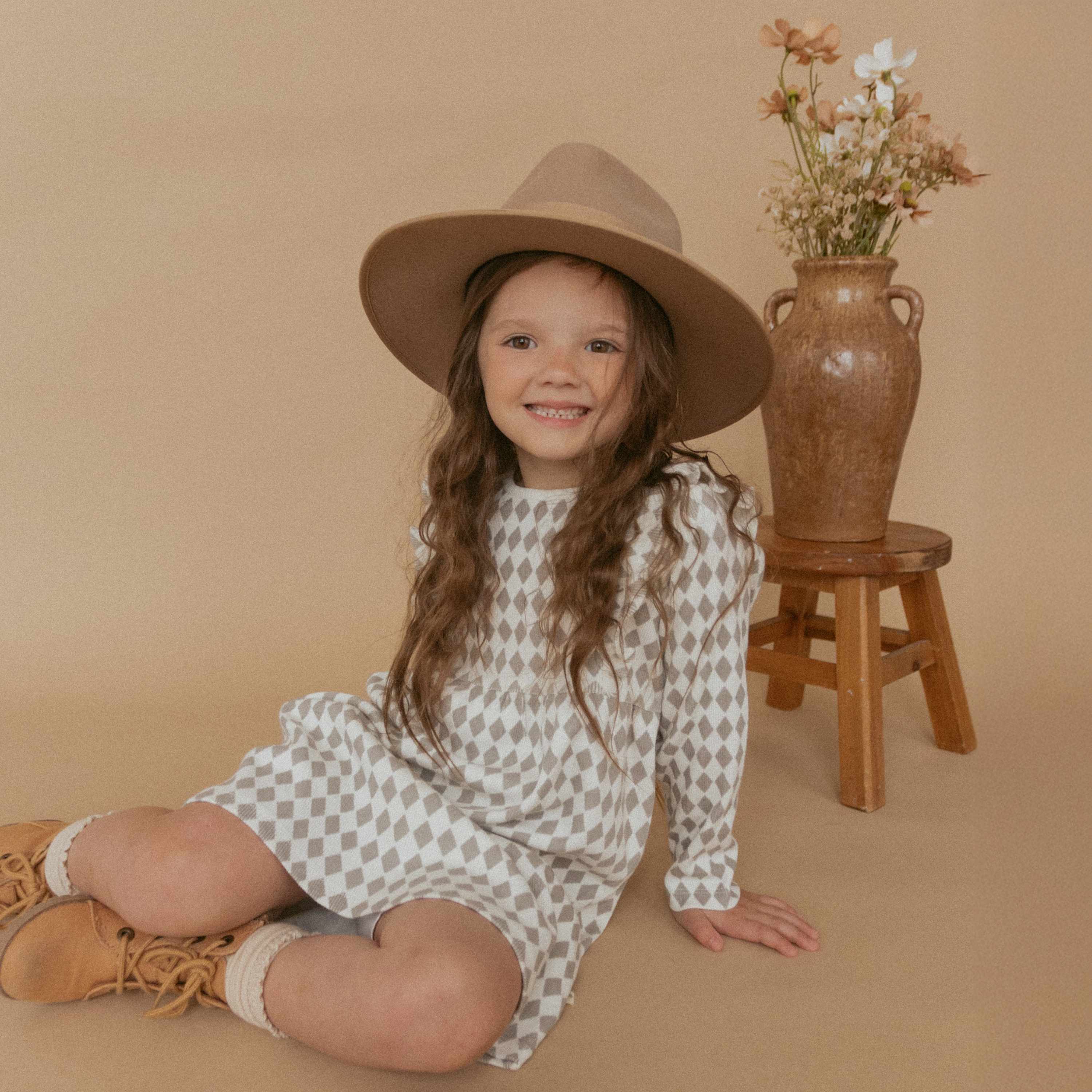 Organic Long Sleeve Ruffle Dress - Harlequin - Makemake Organics