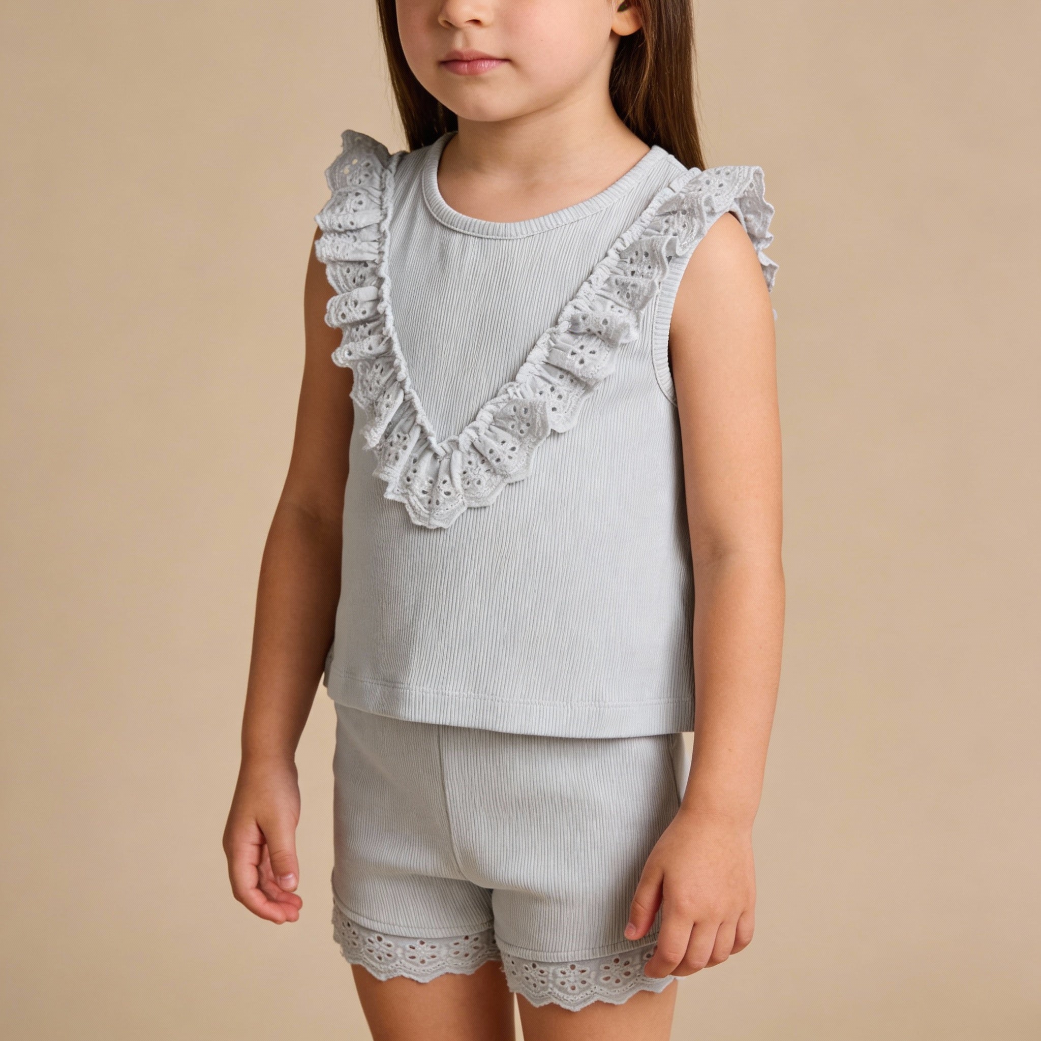 Organic Ruffle Top & Shorts Set - Fog - Makemake Organics