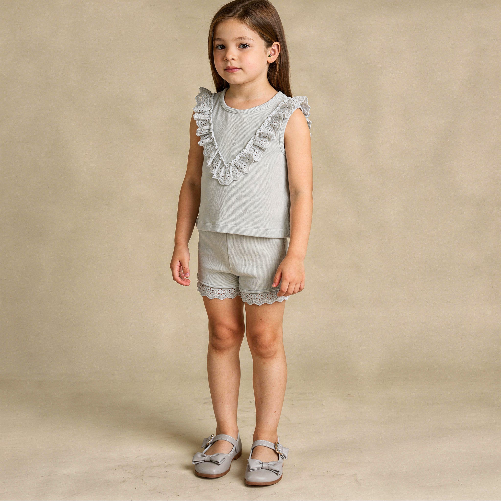 Organic Ruffle Top & Shorts Set - Fog - Makemake Organics