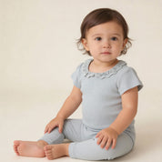 Organic Lace Collar Onesie & Tights Set - Fog - Makemake Organics