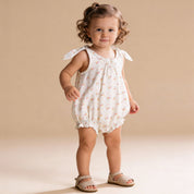 Organic Tie Shoulder Bubble Romper - Spring Weave - Makemake Organics