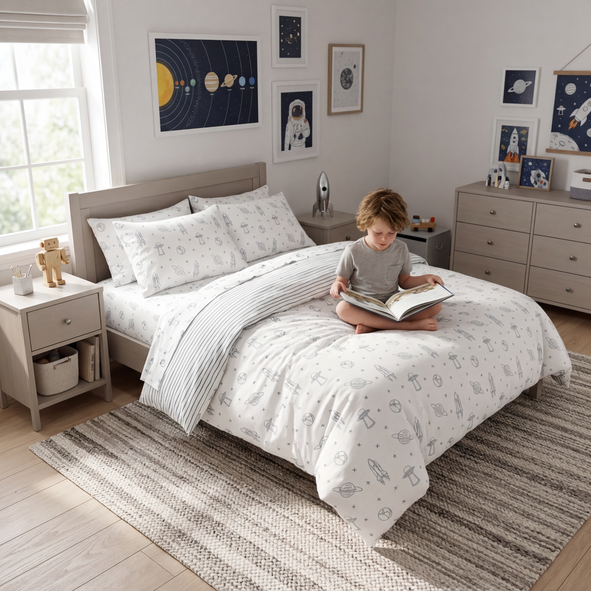 Organic Duvet Cover - Astro & Navy Blue Stripes - Makemake Organics