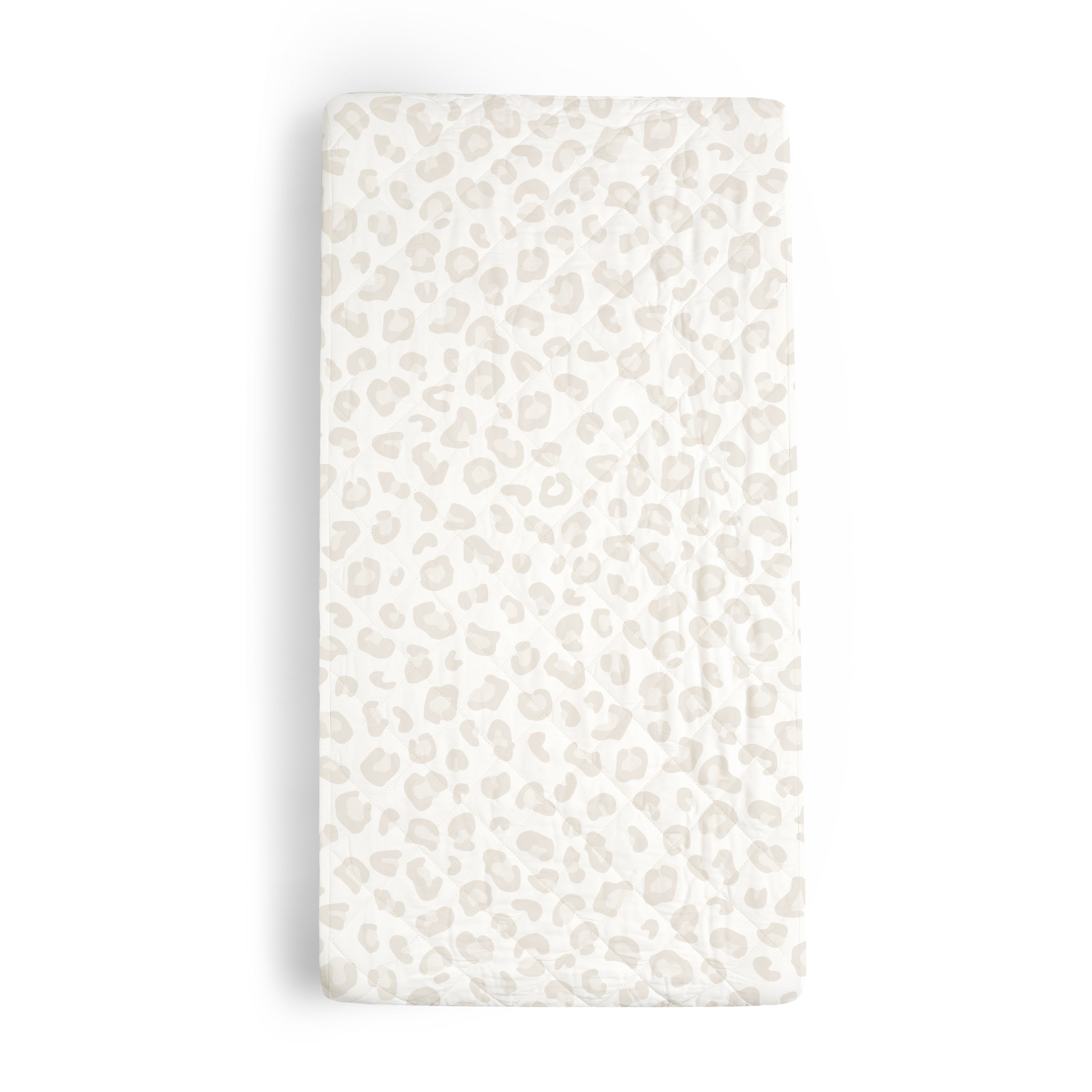 A folded fleece blanket with a subtle grey and white leopard print design, isolated on a white background - the Organic Cotton Changing Pad Cover - Wild by Makemake Organics.