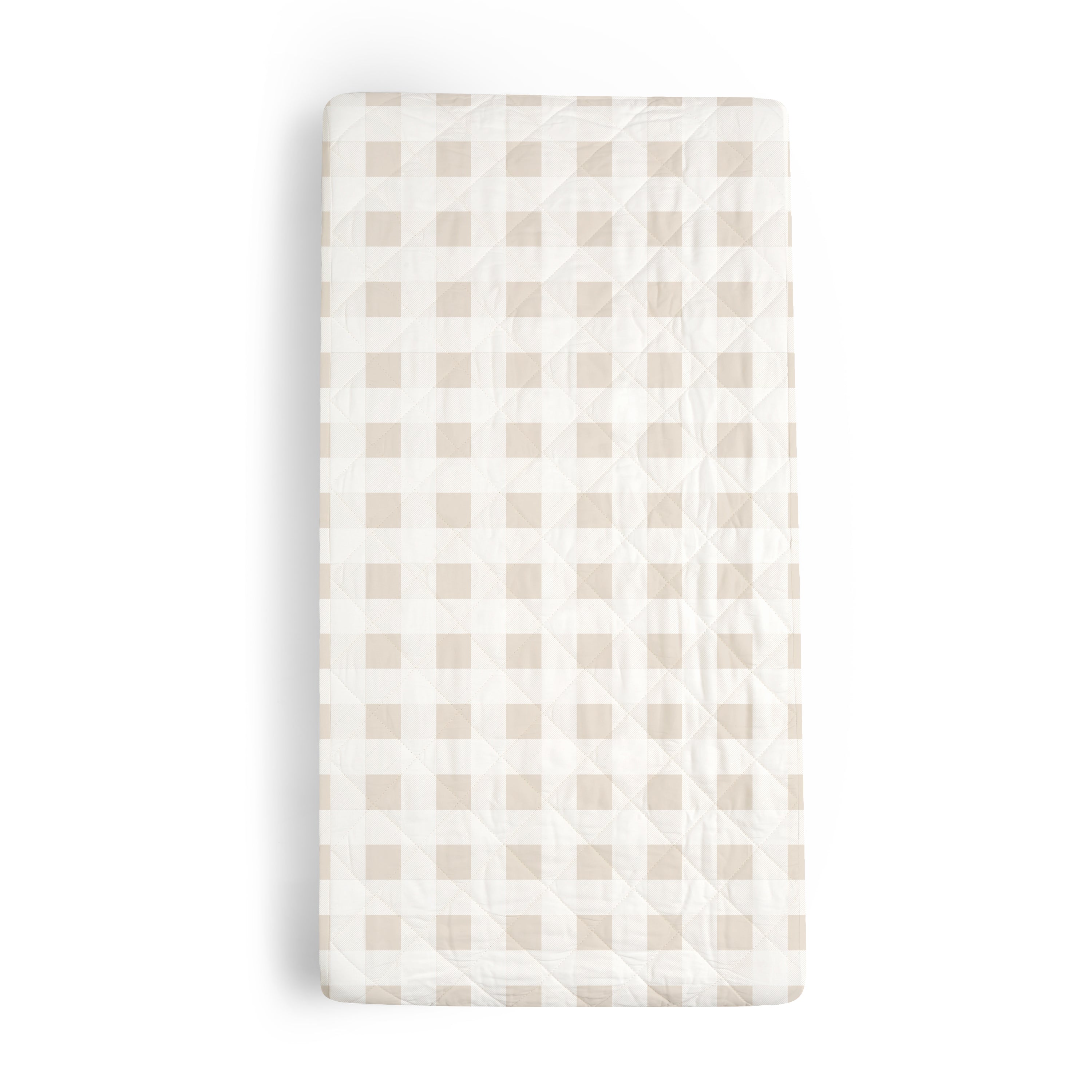A Makemake Organics Organic Cotton Changing Pad Cover in Plaid, displayed on a white background.