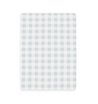 A plain white square with a subtle gray checked pattern, resembling a simple, minimalist design of the Mini Crib Fitted Sheet in Gingham by Makemake Organics.