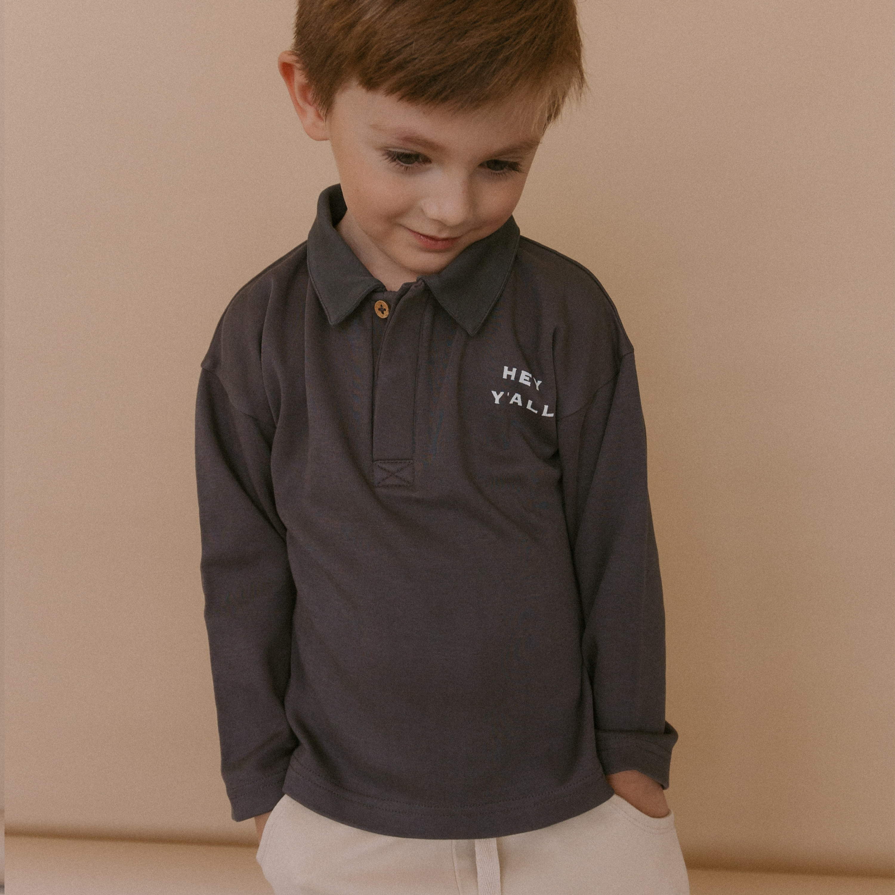Organic Long Sleeve Polo - Hale Navy - Makemake Organics
