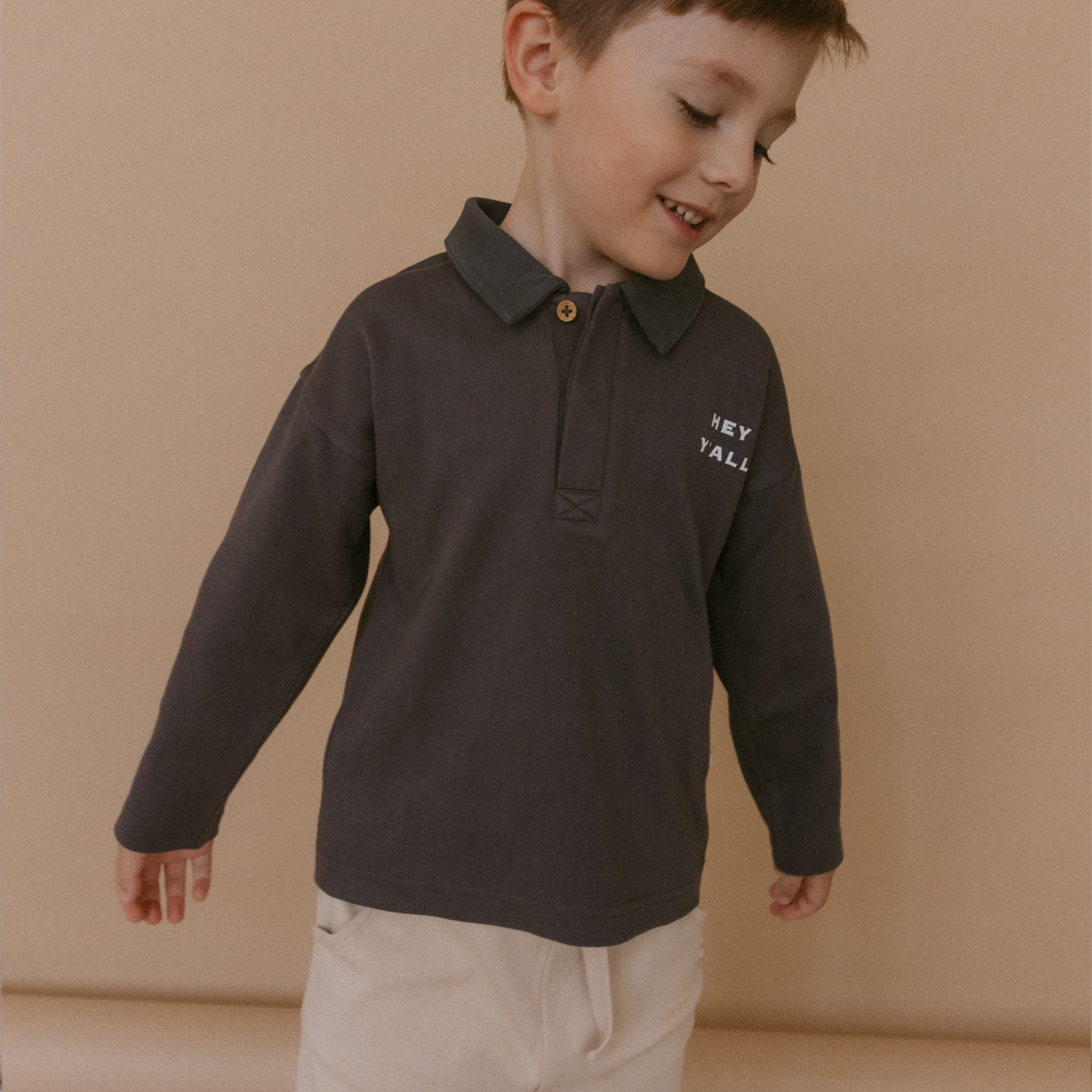 Organic Long Sleeve Polo - Hale Navy - Makemake Organics