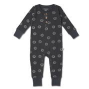 Organic Button Romper - Happy Face - Makemake Organics