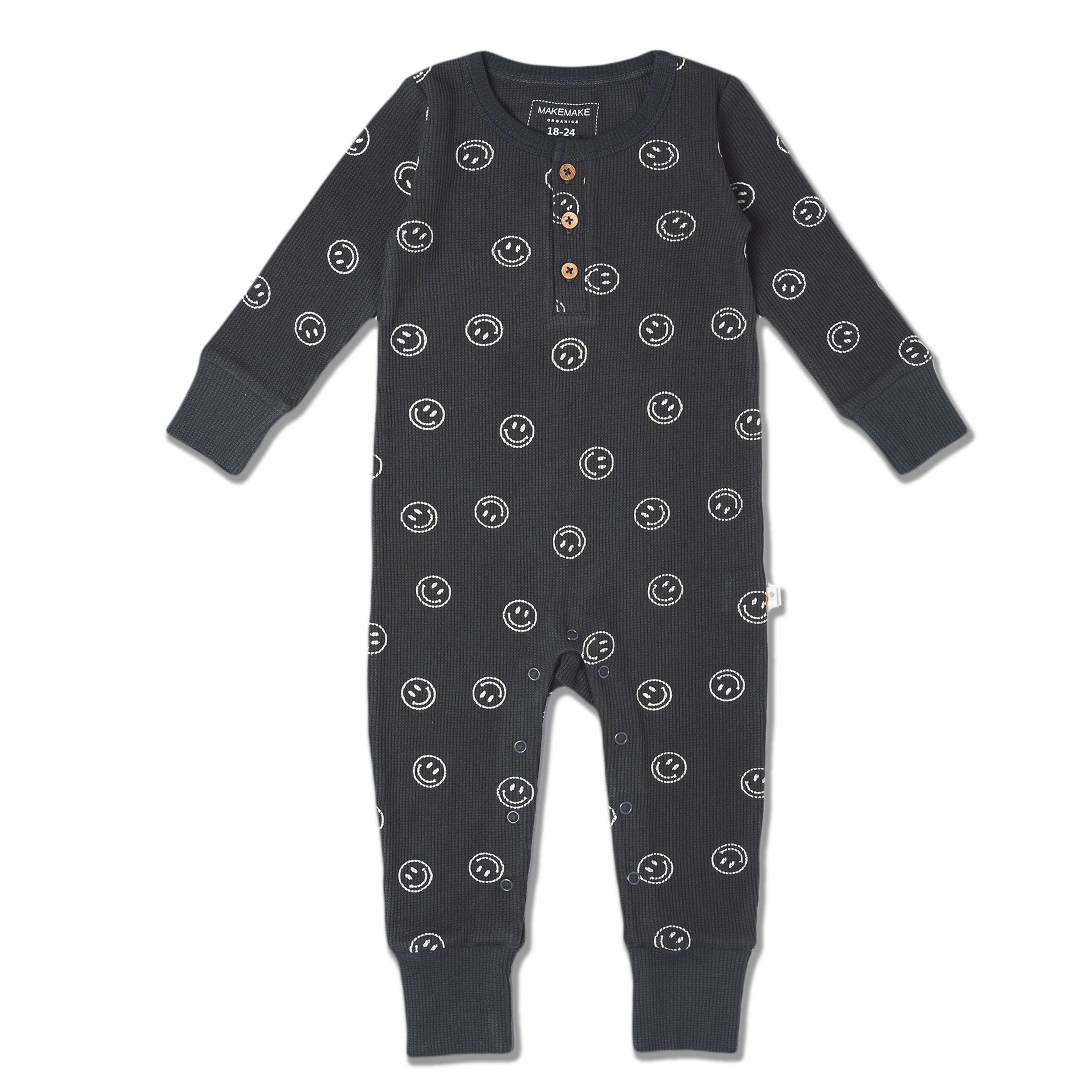 Organic Button Romper - Happy Face - Makemake Organics