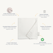 Organic Baby Blanket Muslin - Ivory + Ivory Lace - Makemake Organics