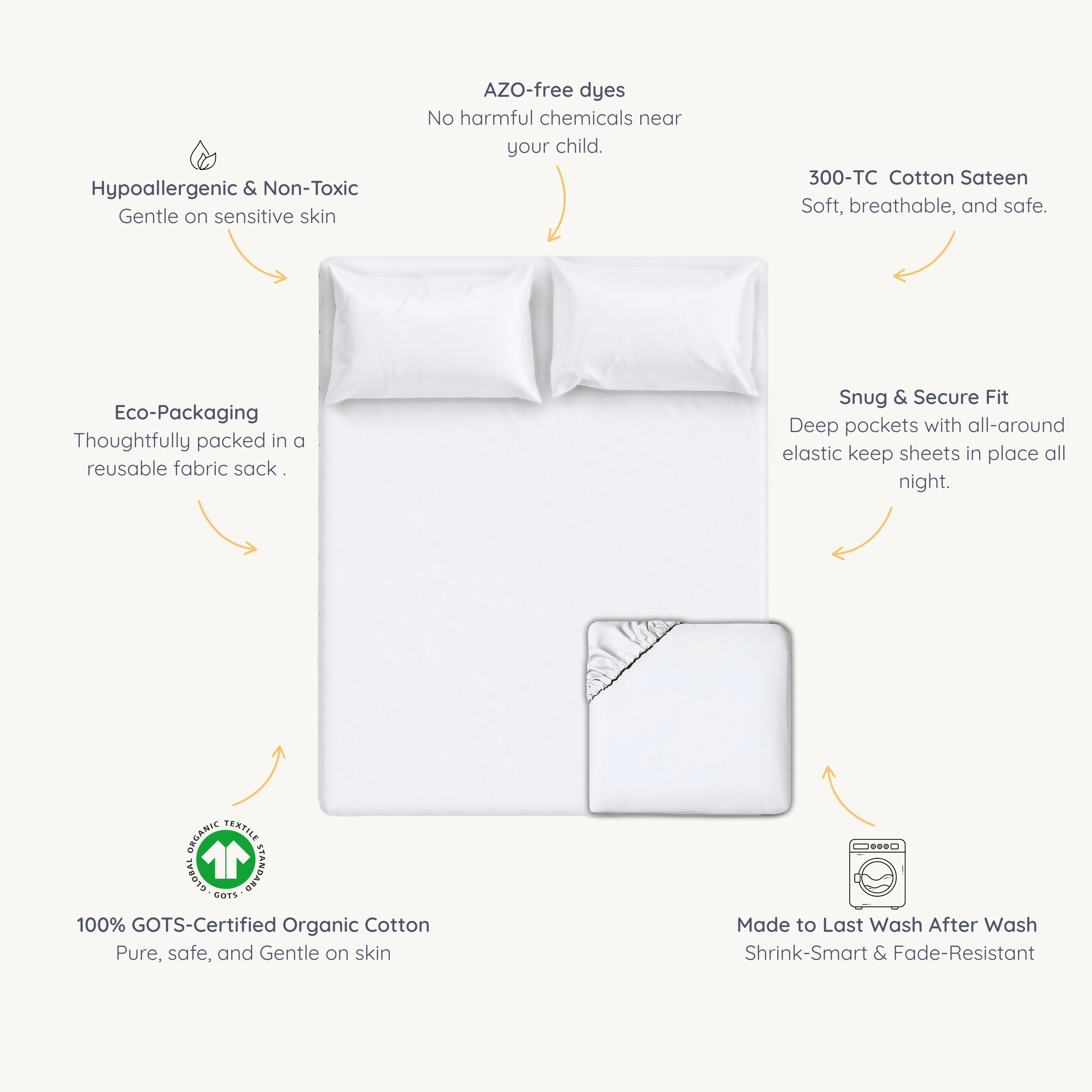 Organic Kids Fitted Sheet - Ivory - Makemake Organics