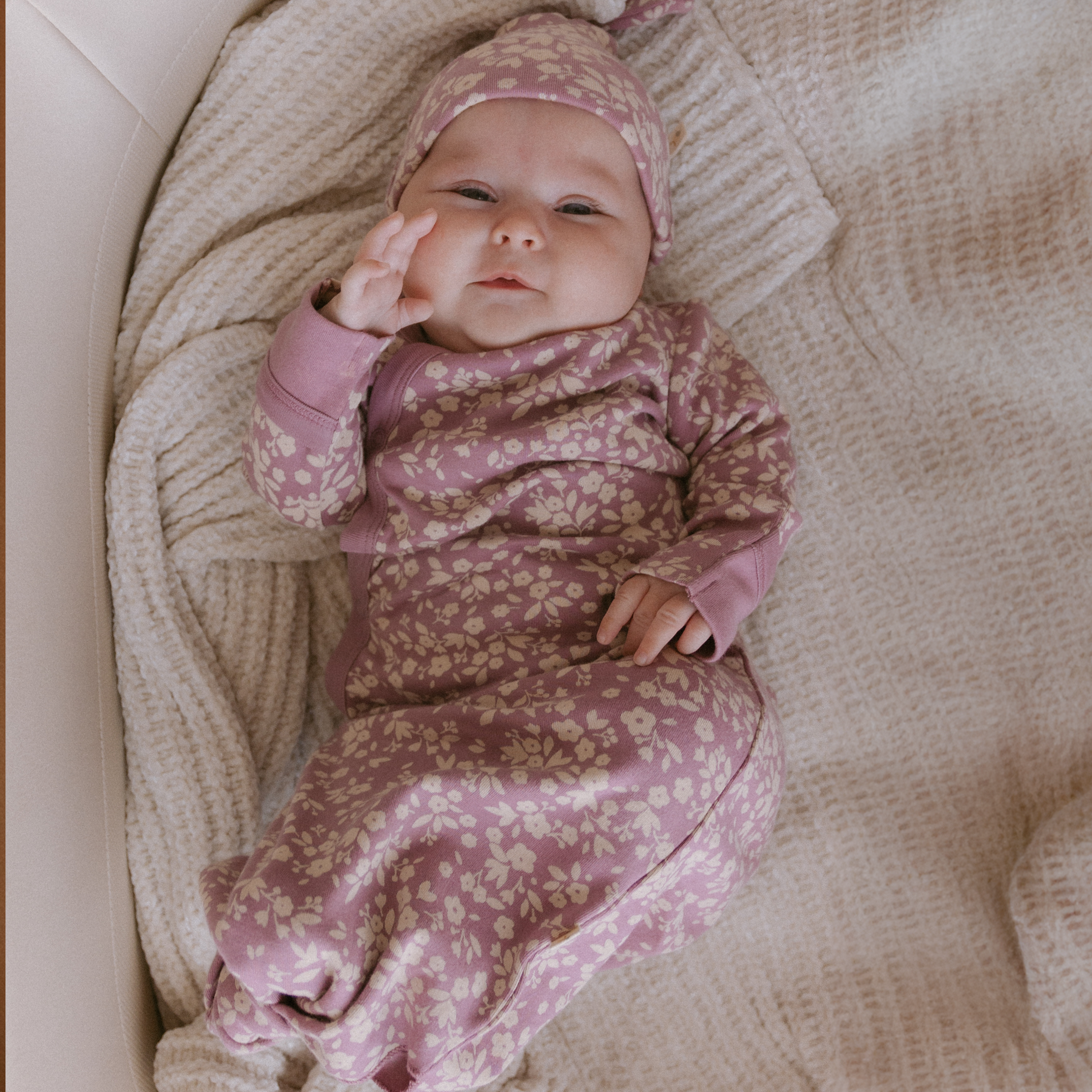 Organic Kimono Knotted Sleep Gown - Thistle - Makemake Organics