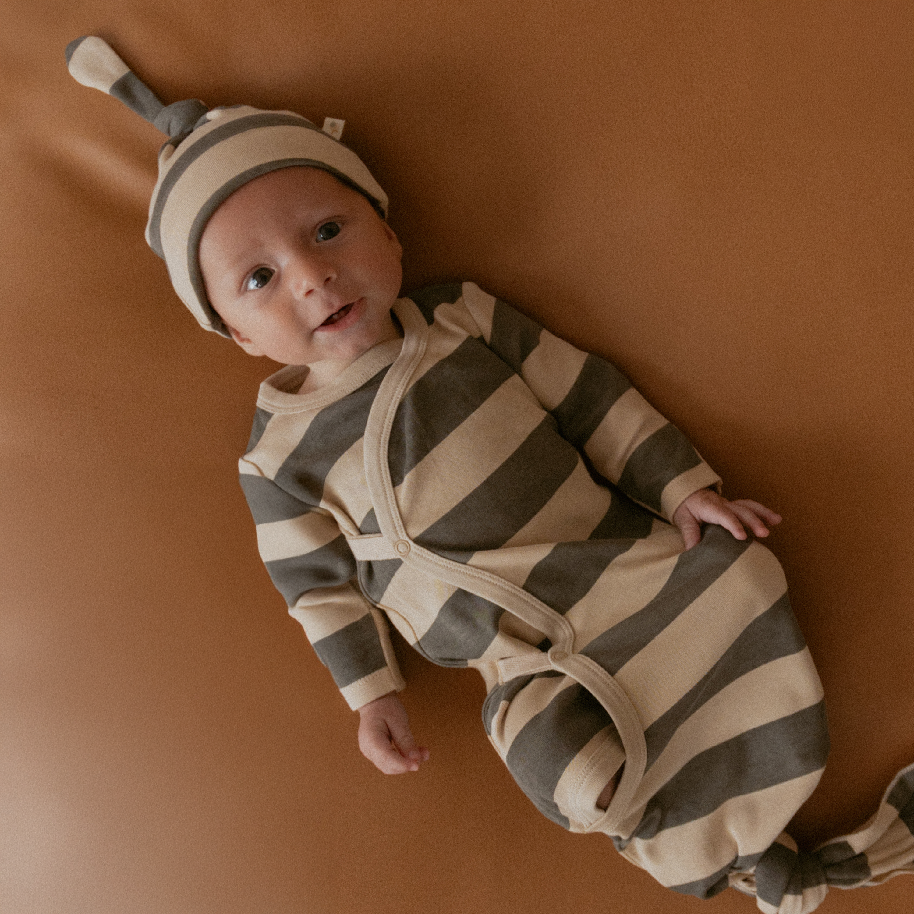 Organic Kimono Knotted Sleep Gown - Bold Stripes - Makemake Organics