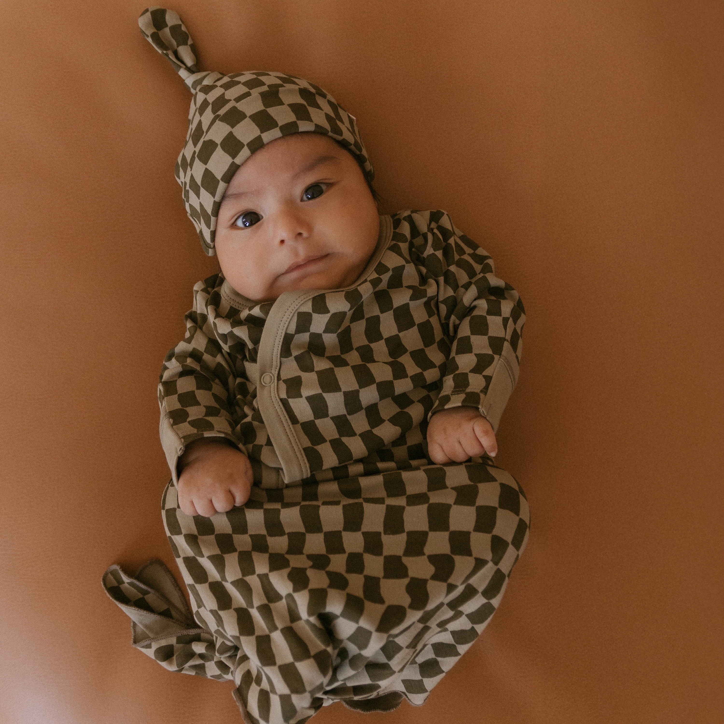 Organic Kimono Knotted Sleep Gown - Checker - Makemake Organics