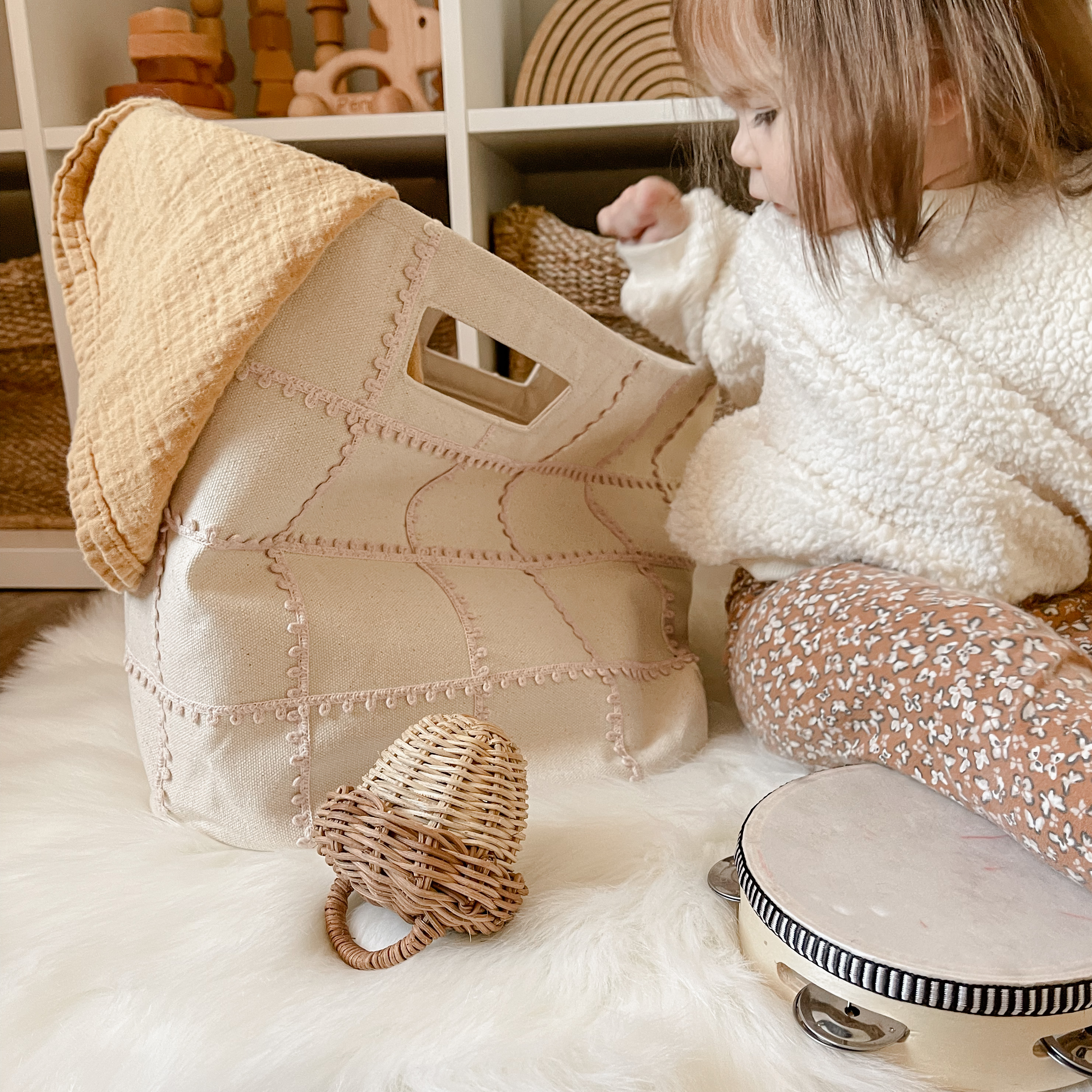 Handmade Canvas Storage Basket Lace - Taupe - Makemake Organics