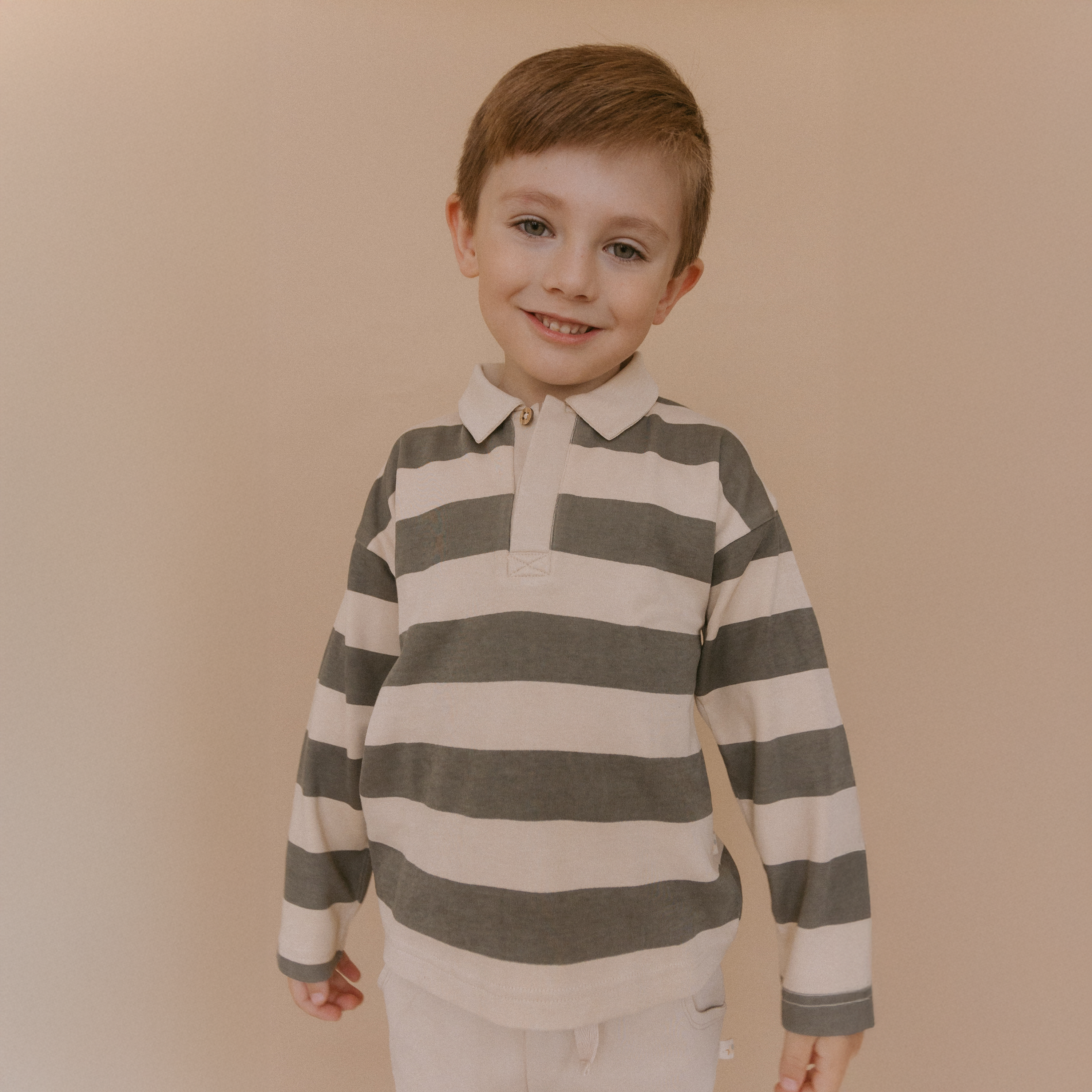 Organic Long Sleeve Polo - Bold Stripes - Makemake Organics