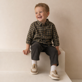 Organic Collared Long Sleeve Shirt - Olive Gingham
