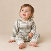 Organic 2-Way Zip Romper - Olive Stripes