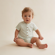Organic Short Bubble Romper - Basil Stripes - Makemake Organics