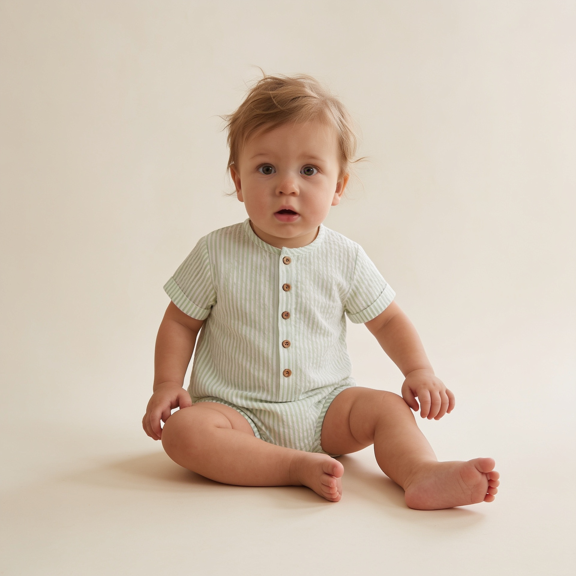 Organic Short Bubble Romper - Basil Stripes - Makemake Organics