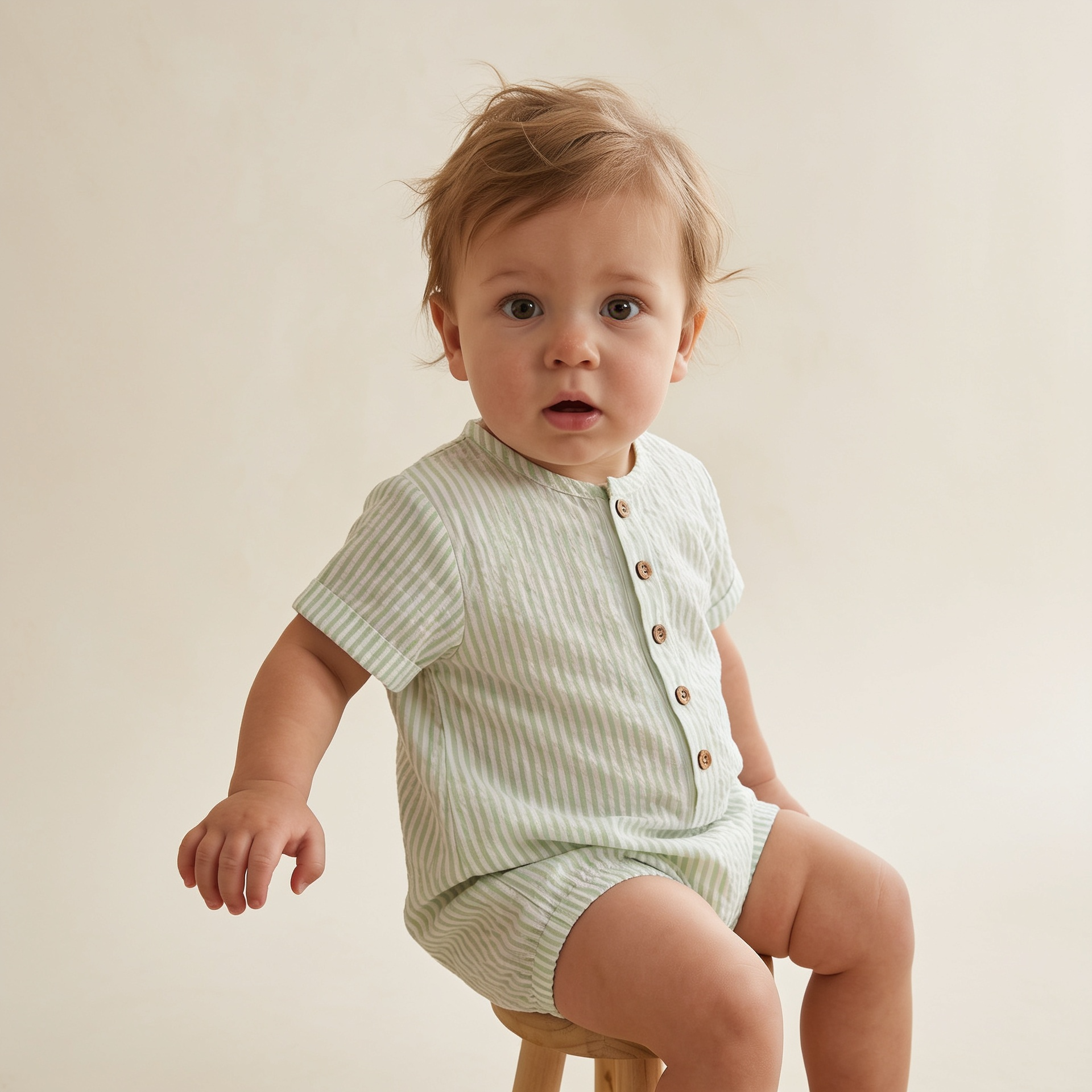 Organic Short Bubble Romper - Basil Stripes - Makemake Organics