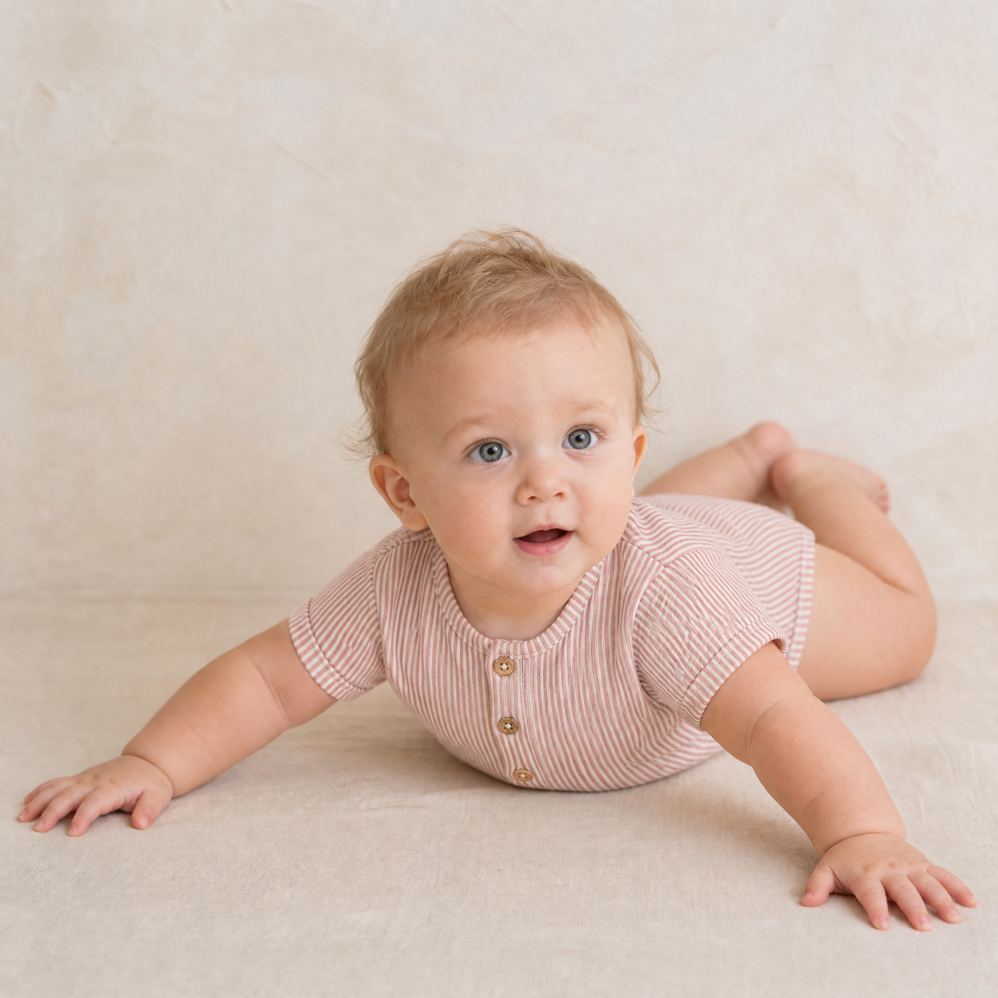 Organic Short Bubble Romper - Coral Stripes - Makemake Organics