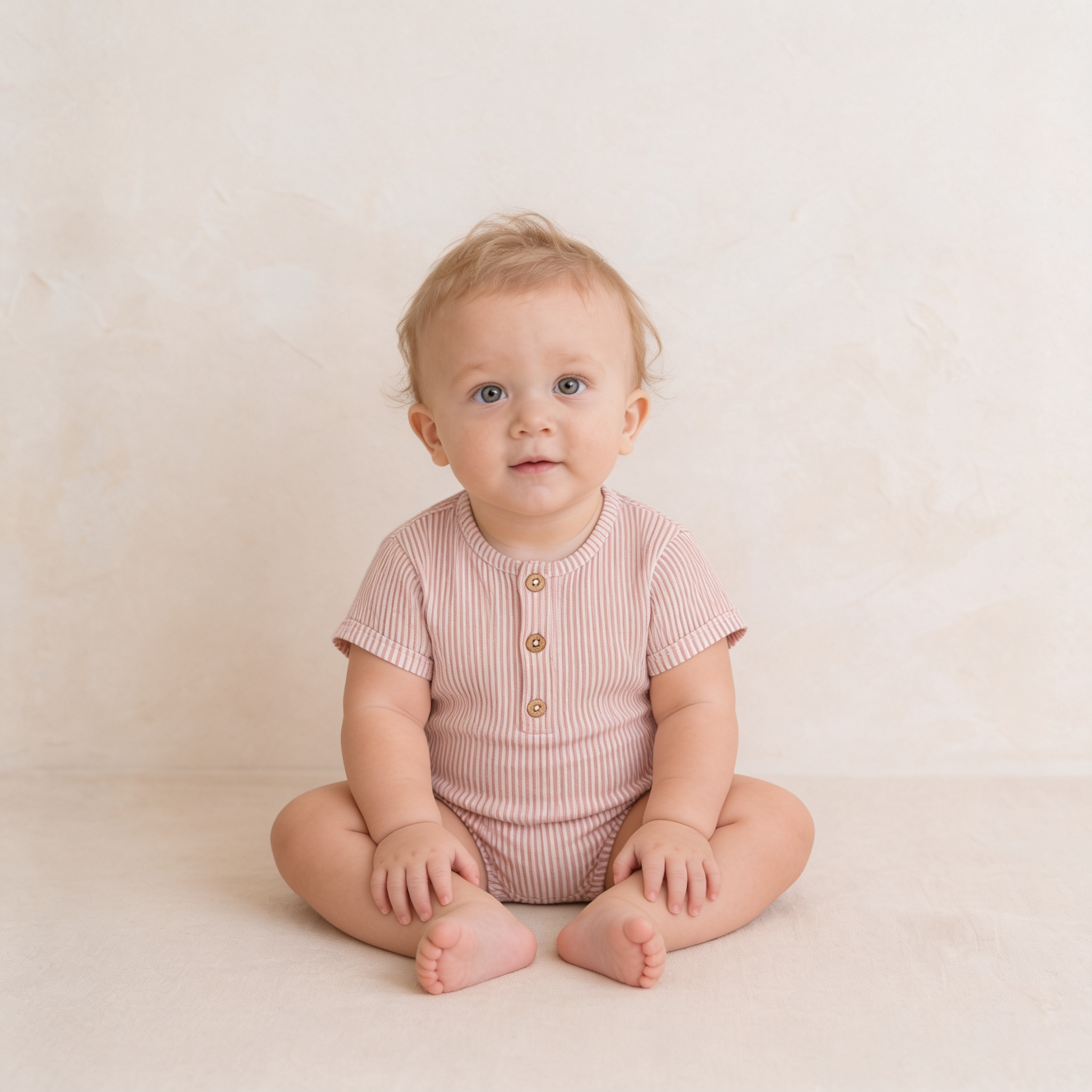Organic Short Bubble Romper - Coral Stripes - Makemake Organics