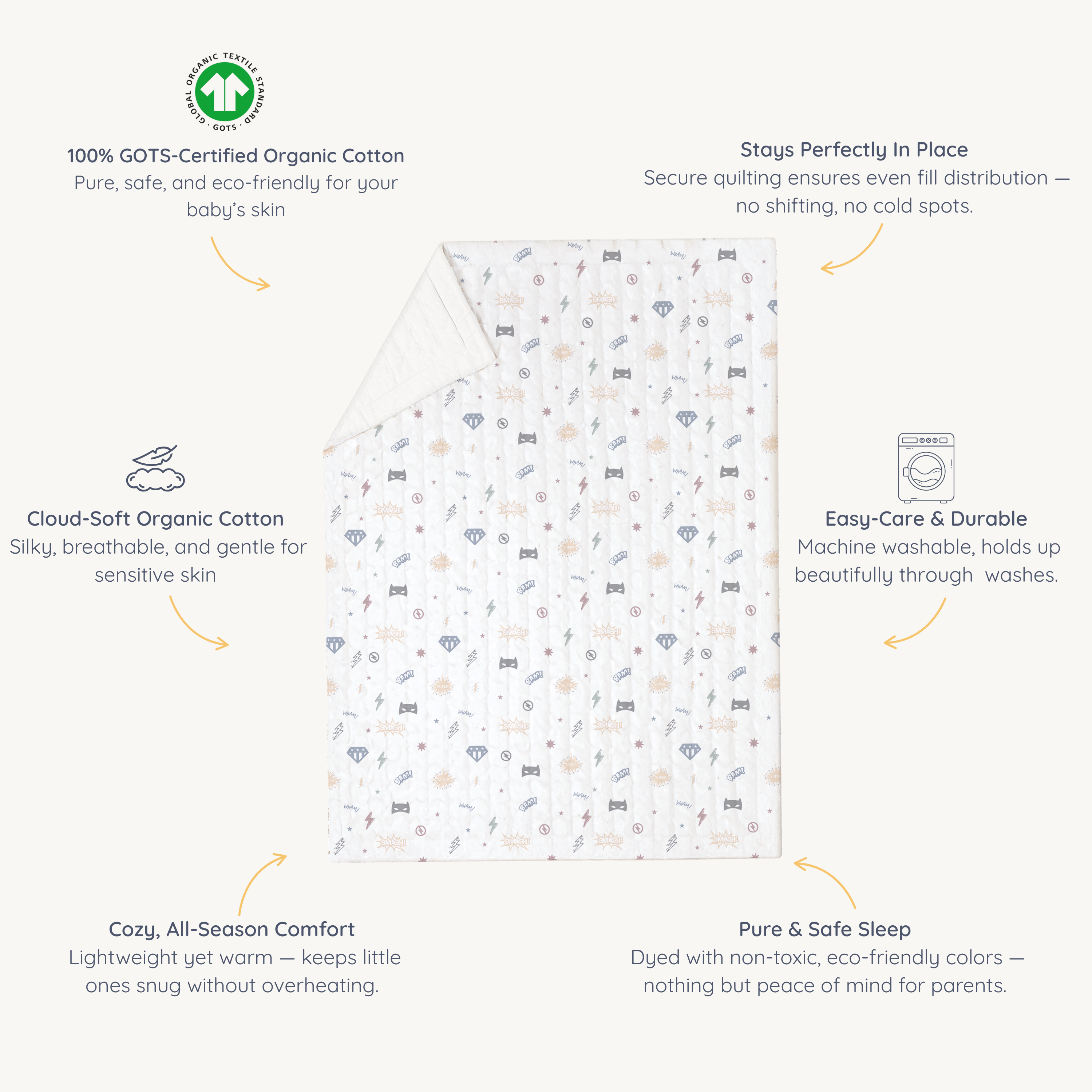 Organic Kids Quilt - Mighty Heros - Makemake Organics