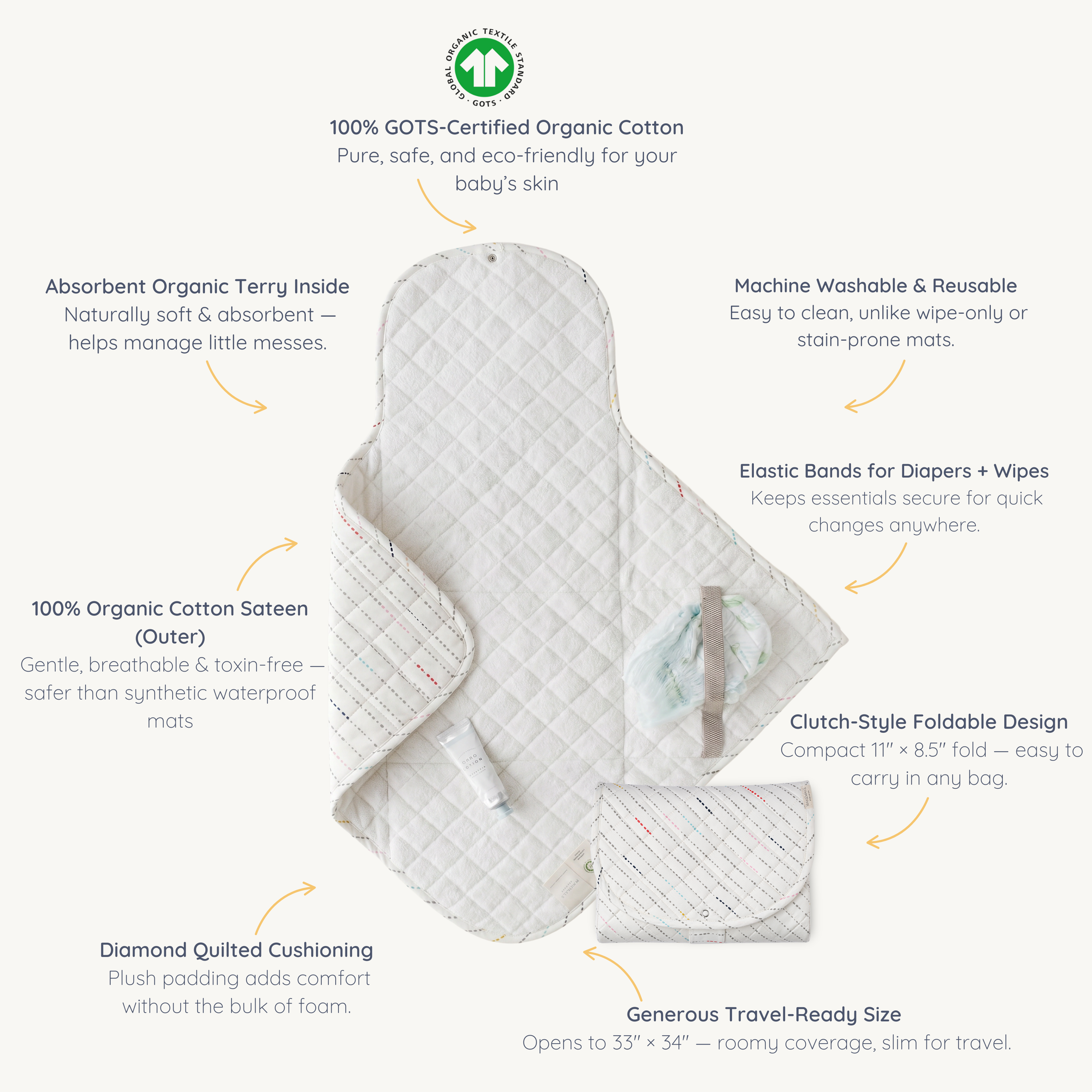 Organic Portable Changing Mat - Pebble Multi - Makemake Organics