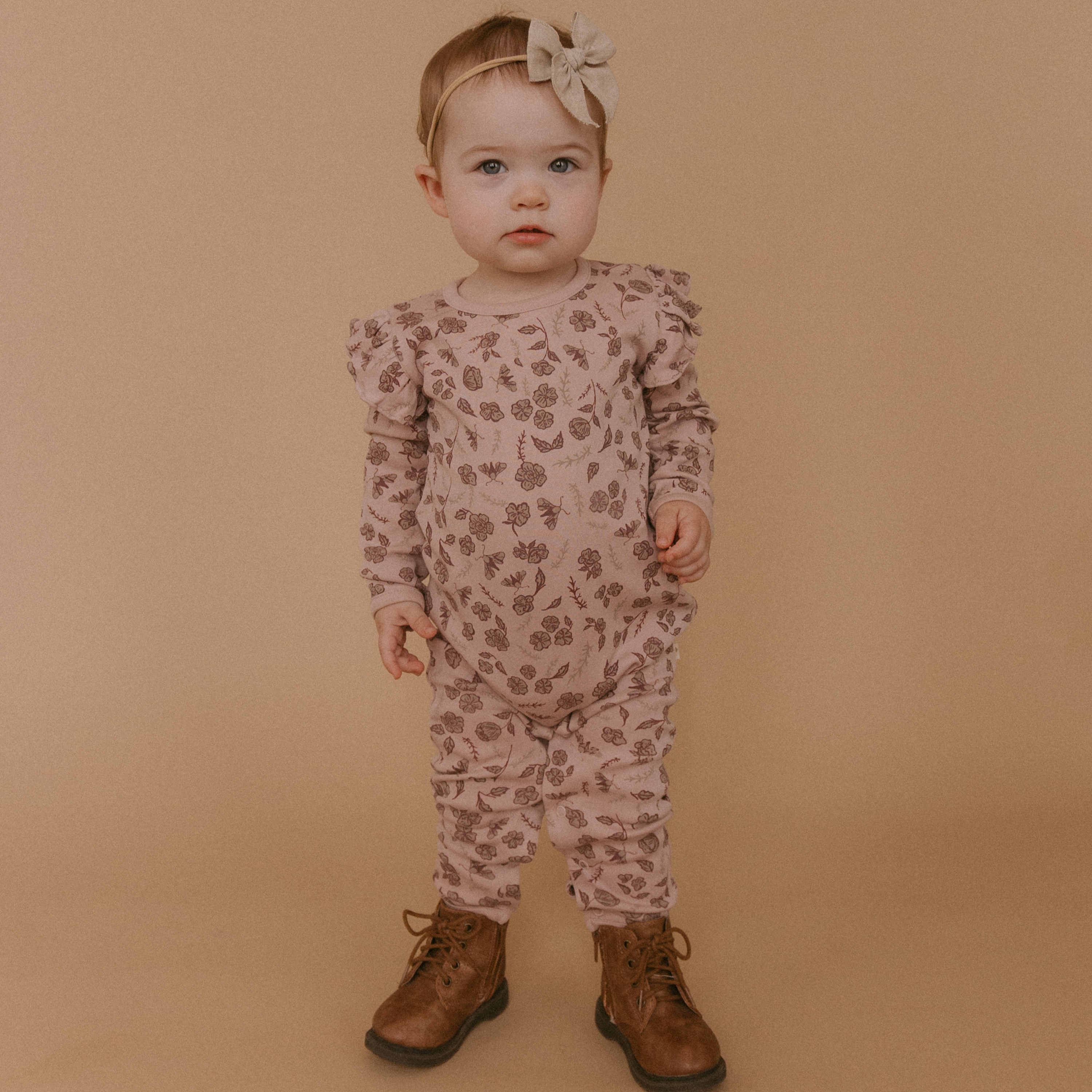 Organic Ruffle Full Sleeve Romper - Mystic Floral - Makemake Organics
