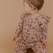 Organic Ruffle Full Sleeve Romper - Mystic Floral - Makemake Organics