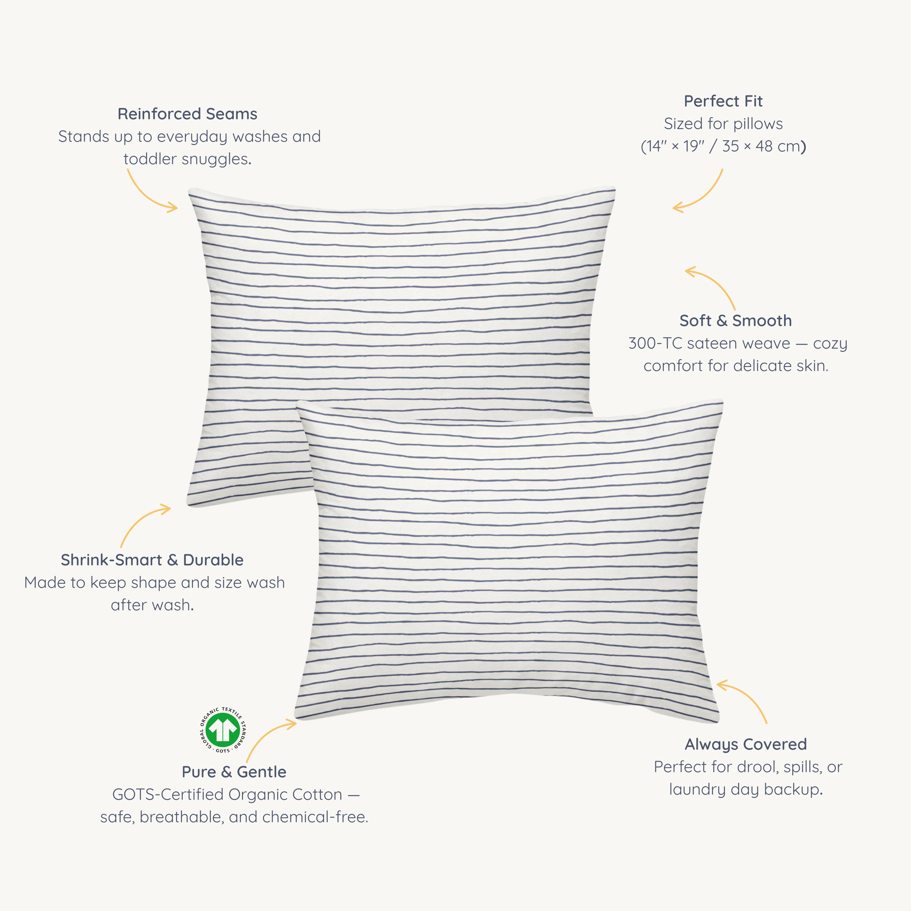 Organic Cotton Toddler Pillowcase - Navy Blue Stripes - Makemake Organics